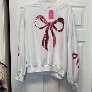 Simply Southern White Sweatshirt with Pink Sequin Bows Large New